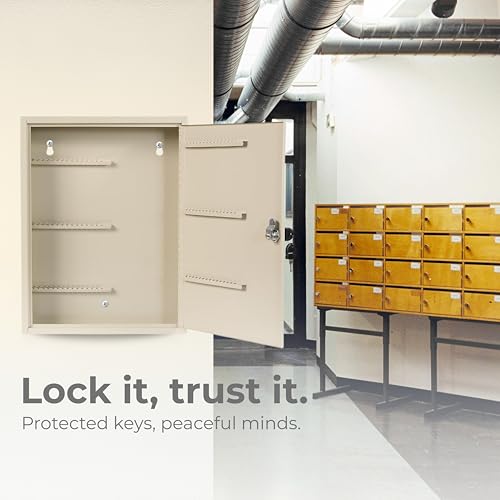 MAXXBUILD Key Storage Cabinet with Lock, 60 Keys Capacity, Wall Mount, Cream Metal (13" W* 3" D*17.5" H)
