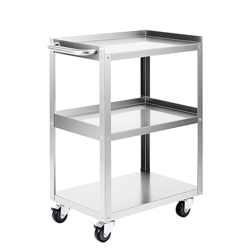 Hally Stainless Steel Utility Cart 3 Tier NSF Rolling Carts 24" Lx16 Wx34 H