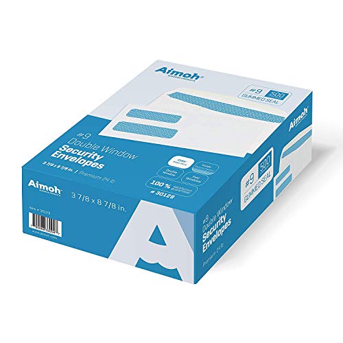 Aimoh #9 Envelopes Gummed Security Double Window Envelopes 1000ct