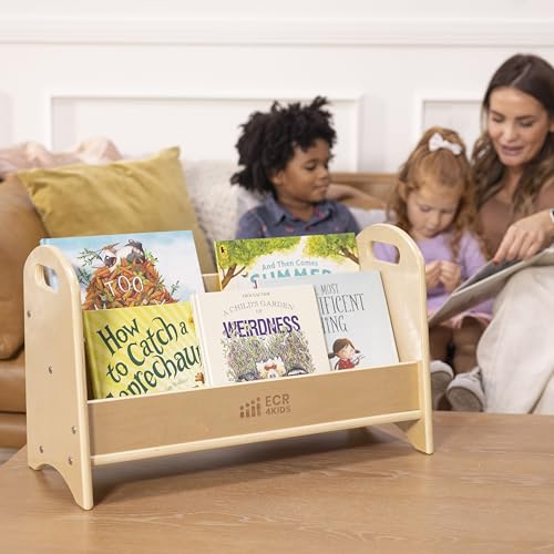 ECR4Kids 2-Shelf Tabletop Wooden Book Display with Handles, Natural