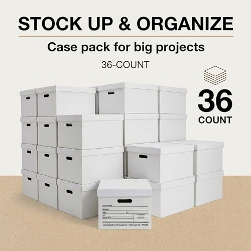 BOX USA File Boxes with Lids and Handles (36-Pack) - File Storage Boxes for Office Supplies, Book Storage, Moving, and Packaging, Fits Letter and Legal Paper, Removable Lid