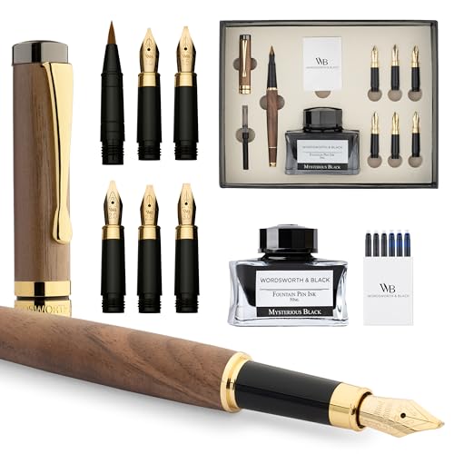 Wordsworth & Black Luxury Bamboo Brown Calligraphy Pen Set, 6 Nibs