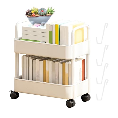 CENRF Mobile Shelf Cart, Book Trolley Storage Cart, Book Trolley Organizer Shelves, 4 Tier Storage Cart for Bedroom Kitchen