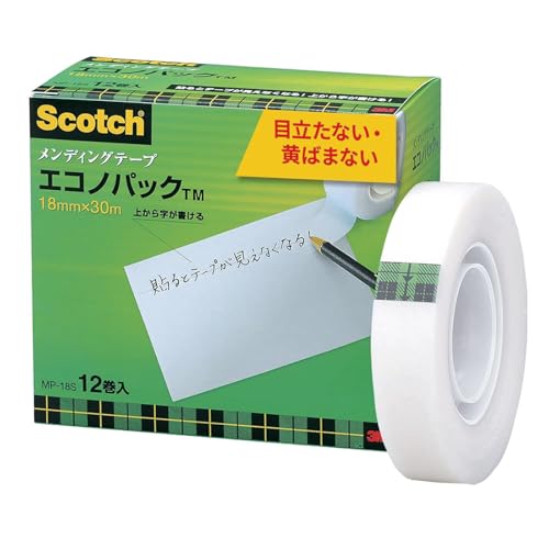 3M Scotch MP-18S Mending Tape, 0.7 inches (18 mm) x 98.4 ft (30 m), Small Rolls, 12 Rolls