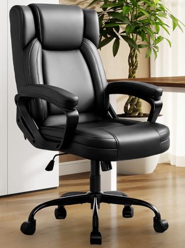 WAYTRIM Ergonomic Office Chair Home Office Desk Chair Comfy High Back Swivel Computer Chair Leather Managerial Executive Rolling Chair with Lumbar Support, Adjustable Height (Black)
