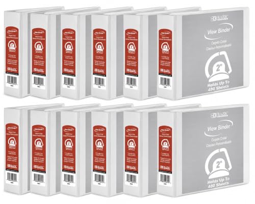 12 Pack, 2" White Slant-D Ring View Binder w/ 2-Pockets