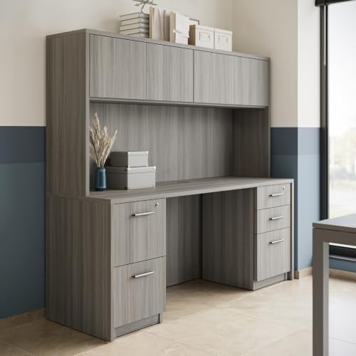 NBF Credenza Desk with Hutch Storage for Executive Office, Espresso