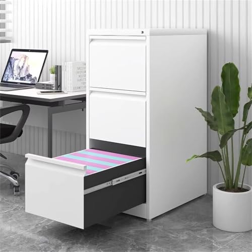 FinerFurnis 3 Drawer Filing Cabinet Metal Vertical Filing Cabinet with Lock for Home Office Heavy Duty File Storage Cabinet Compatible with Letter Legal A4 F4 Size Files