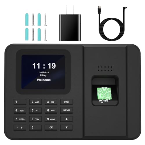 FRIJAXN Time Clocks for Employees Small Business, Fingerprint+PIN Times Clock, Clock in Clock Out Machine, No Monthly Fee