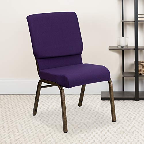 Classroom Essentials Auditorium Chair - Stacking Padded Chair - 19inch Wide Seat - Royal Purple Fabric/Gold Vein Frame