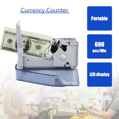 Portable Money Counter Machine,Mini Bill Cash Banknote Counter - LED Display & Batch Function,600pcs/min
