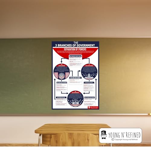 XXL Learning Three Branches of Government chart Plastic poster for classroom clear teaching tool for schools Young N Refined (36x54)