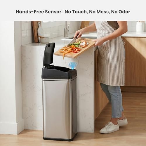 iTouchless 50 Liter / 13 Gallon Sensor 2.0 Kitchen Trash Can with Lid Lock