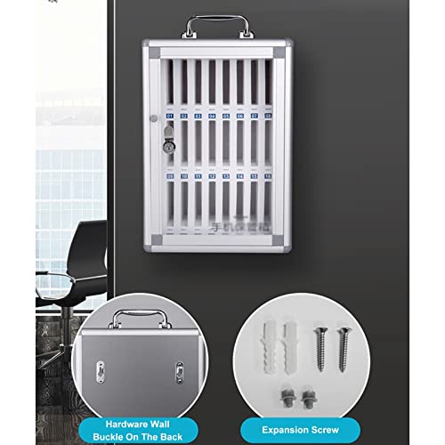Phone Storage Box, Mobile Phone Pocket Chart, Aluminum Alloy Clear Phones Storage Cabinet, for Office Classroom, The Phone Lock Box Cell Phone Holder (Silver 24，Silver-24