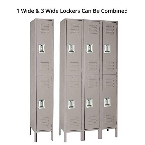 Lyon Double Tier 1 Wide 12" W x 15" D x 78" H Unassembled Metal Locker DD5212-2 Doors - Dove Gray Finish - Steel Construction - Made in The USA!