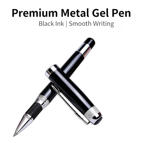 LUHSIN Black Metal Rollerball Pen, 0.5mm Fine Point, Executive Gel Ink Pen