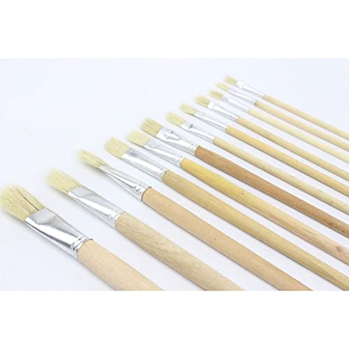 HBJWOV 12pcs/Set Wooden Brush Flat Single Water Color Gouache Oil Paint Paintbrush Art Supplies Stationery