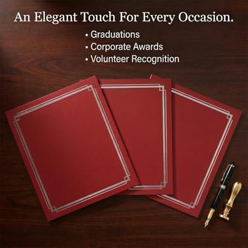 PaperDirect Red Elegance Certificate Jackets, 9.5 x 12, Silver Double Foil Border, Diplomas, Employee Recognition, Volunteer Appreciation, Award Ceremonies, Birthdays, Graduation, Pack of 50