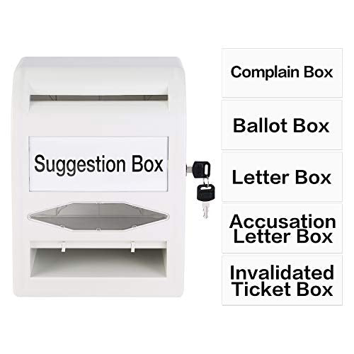 Amazon Basics ABS Suggestion Box with Lock and Key, Ballot Box for Voting, 8.2" x 4.7" x 11.3", Non-clear White