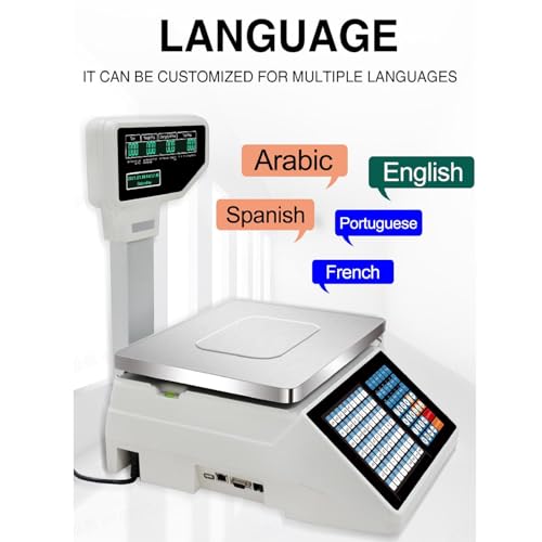 Label Printing Scale - Dual Displayk + 63 Key Combinations, 30KG/60 Lbs Capacity - Price Calculation Scales with Pole Display, for Weighing in Supermarket/Warehouse
