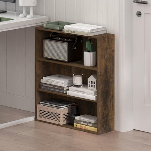 Furinno Basic Book Shelf, 3-Tier Bookshelf, Cube Storage Organizer Bookcase with Open Shelf, 7 x 24 x 26, for Living Room, Bedroom, Home Office, Amber Pine