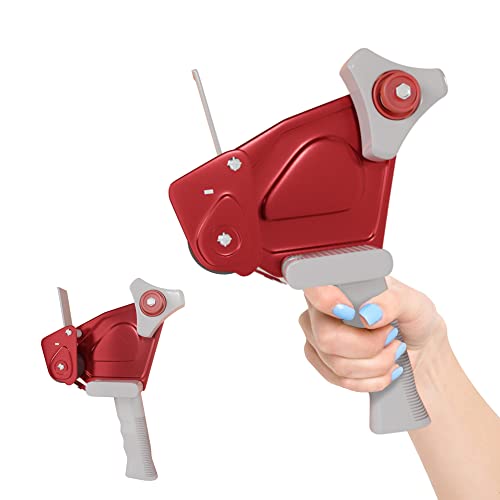 APQ Packing Tape Dispenser Gun for 2" Tape, Side Loading Red Hand Tape Gun, Durable Metal Packing Tape Gun Dispenser, Portable Shipping Tape Gun for Packing Boxes, Sealing, Moving, Packaging Tape Gun