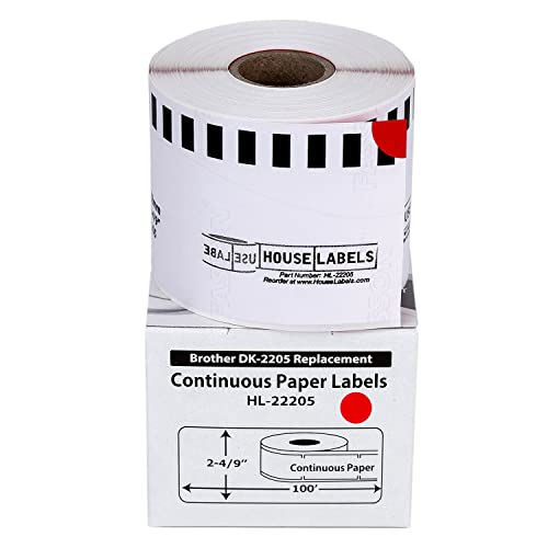 HouseLabels Compatible with Brother DK-2205, Red, 2-4/9" x 100'