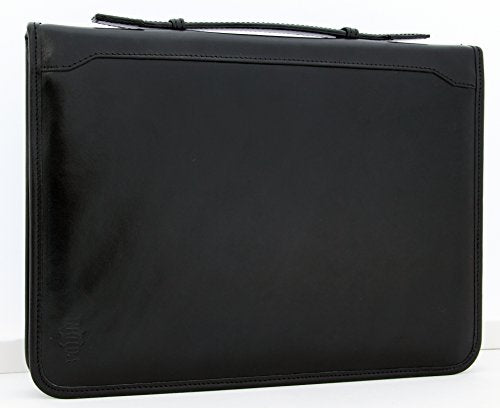 Noda Conference Folder A4 Italian Folder Leather Ring Binder A4 Clipboard with Handle (Black)