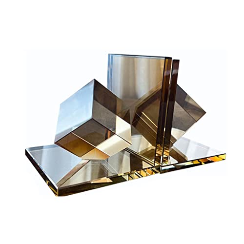 Book Organizer Decorative Bookends with Square Crystal Geometric Design, for Books, Magazines, Journals, Modern Home and Office Table or Desk Decor