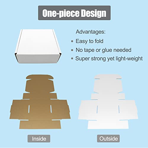 ELAZEKES 13x11x2 Shipping Box, 50 Pack Corrugated Cardboard Boxes Mailers for Business Packaging Mailing White Lightweight Flat Cute Literature Box
