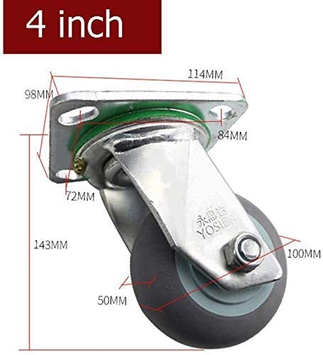 4X Heavy Duty Casters/Castor 4in/5in Silent Swivel Casters/Brake Casters/Directional Casters with Top Plate Double Bearing Single Wheel Load 230-280KG (Color : E Size : 125mm) (D 100mm)