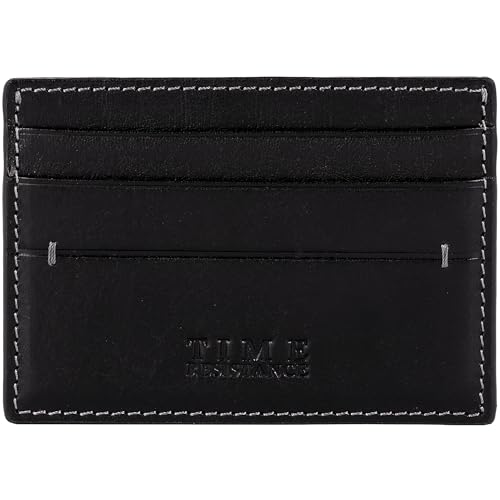 Time Resistance Credit Card Case - Leather Business Card Holder - Italian Handmade Card Organizer (Black)