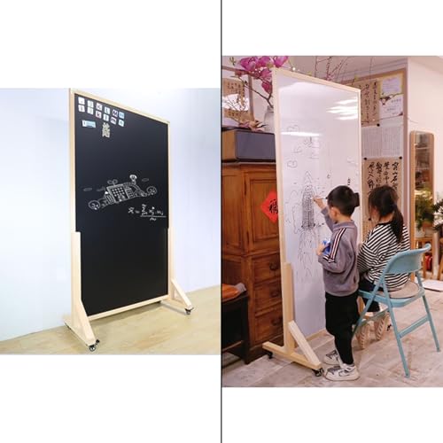 Double Sided White Board Magnetic, Rolling Whiteboard on Wheels, Dry Erase Board with Stand, Standing Whiteboard(Brown,90x120cm/35x47in)
