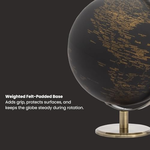 Torre & Tagus Black and Gold Globe for Adults - 8" Rotating Earth Globe Decor on Stand For Home Decor, Office Decoration Desk Globe For Office & Earth Spinning Globe Map Of The World (Black Globe)