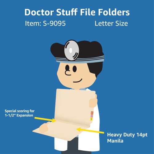 Manila File Folders, Doctor Stuff, W-Fold, 1-1/2" Paper Expansion, Letter Size, End and Top Interlocking Tab, 14 pt Manila Stock, End Tab Folder, Carton of 250