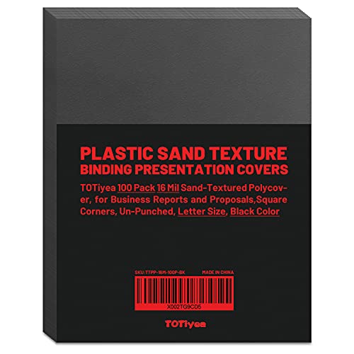 TOTiyea 100 Pack Poly Binding Covers Black 16 Mil 8.5 x 11 Sand Texture