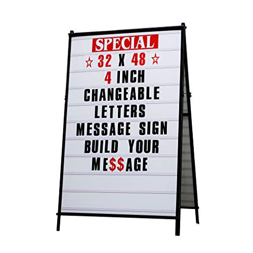 Sidewalk A Frame Portable Signs for Outside 32"x 48" Changeable Letter Sandwich Board Sidewalk Sign with 4-Inch Letters and 2 Protective Covers Roadside Reader Board Sidewalk Signs for Businesses