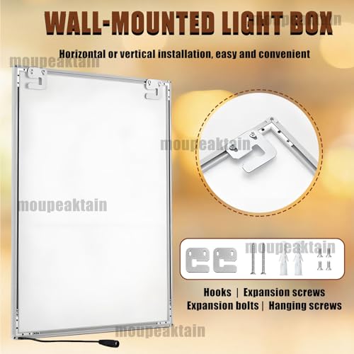 moupeaktain Advertising Board Wall-Mounted Poster Display, Super Bright Ultra-Thin LED Advertising Light Box Menu Board, Tempered Glass + Aluminum Alloy Frame Black-A1