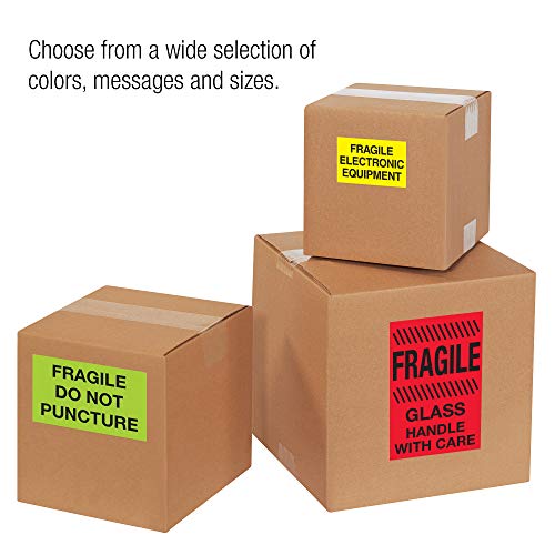 Tape Logic Aviditi Tape Logic 4" x 6","This End Up Fragile" Fluorescent Red Warning Sticker, for Shipping, Handling, Packing, and Moving (1 Roll of 500 Labels)