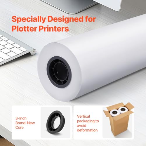 24x500ft Plotter Paper 2 Rolls CAD Bond 3in Core 80GSM Bright White