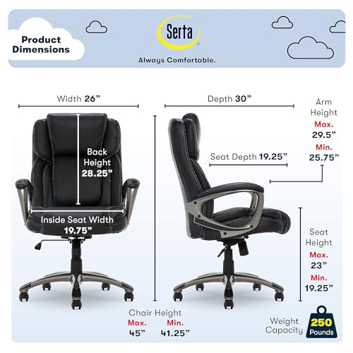 Serta Works Bonded Leather Executive Office Chair, Midnight Black (43520A) (43520AOSS)