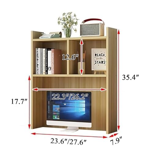 TBQATNTS Desk Hutch White, 35.4" Tall Desk Shelf Organizer, Freestanding Display Shelf for Desktop, Multipurpose Wooden Desktop Bookcase for Office, Dorm, and Home Storage,Wood,23.6″×7.9″×35.4″
