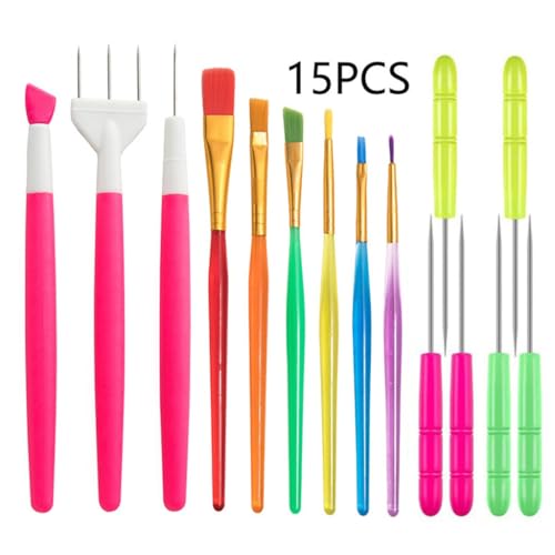 QVEZPRYX Clay Tools 15-piece Set of Graffiti Paintbrush Coffee Carving Needle DIY Sugar Cube Decorative