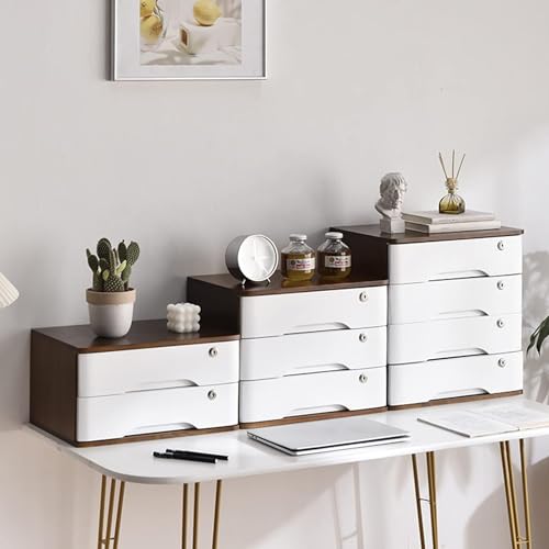 HSTBLEOO Wooden Desktop Storage Box With Lockable Drawers, Office Supplies A4/Receipt File Organizer, Flat File Cabinet(A,4 drawers)