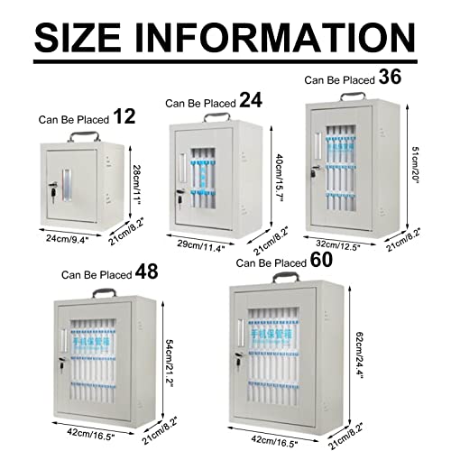 FENOKD 12/24/36/48/60 Cell Phones Storage Cabinet Pocket Chart Storage Locker Box, with Handle and Security Lock, for Classroom Office (Silver 12)，Silver-12