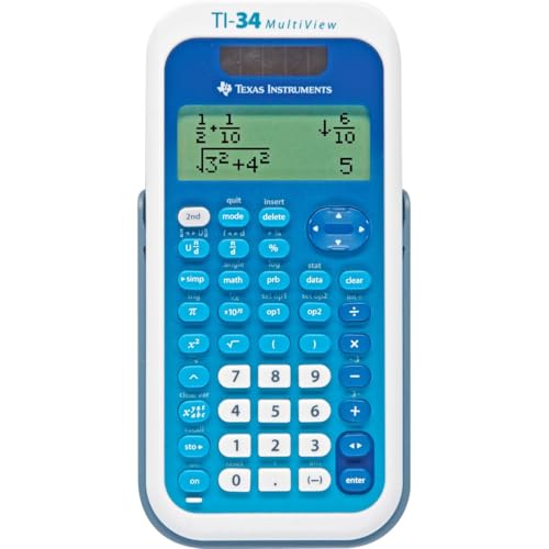 Texas Instruments TI-34 MV School Calculator (Multi View, 4 Line Display, Solar and Battery Operated) Blue/White