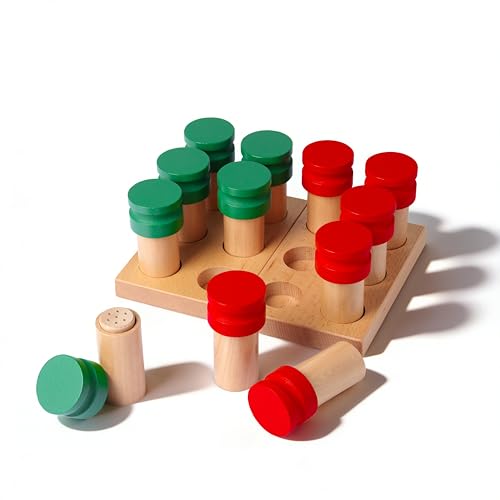 Montessori Smelling Bottles Empty - 6 Pair Set Beechwood, Montessori Sensorial Materials for Kids, Olfactory Sensory Toys for Homeschool Preschool, Wooden Smell Jars with Guide for Natural Scents
