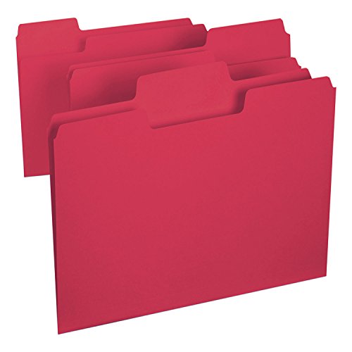 Smead 11983 SuperTab Colored File Folders 1/3 Cut Letter Red 100/Box