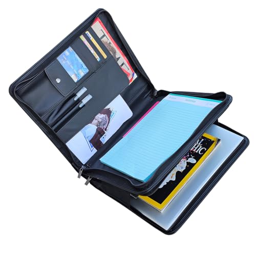 Mens Leather Briefcases Office Attorney Attache Case Ideal Gift Messenger Bag w/Padded Compartment for 14" Laptop,Built in Padfolio, Black
