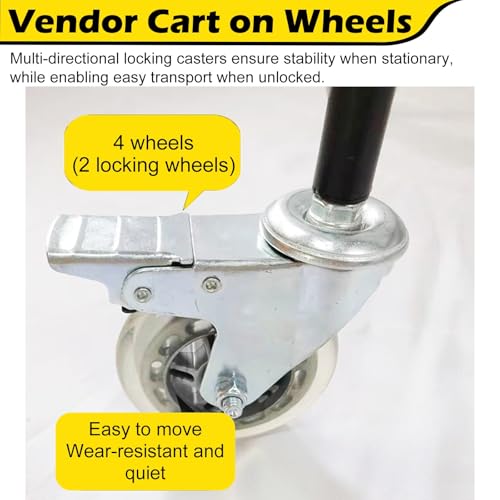 Portable Market Stall Steel Mesh Cart for Outdoor Vendor, Commercial Street Food Trolley Utility Display Stand with Locking Wheels, Folding Folding Retail Booth Kiosk(Yellow,90x60CM(35 2/5 x23 3/5 in)
